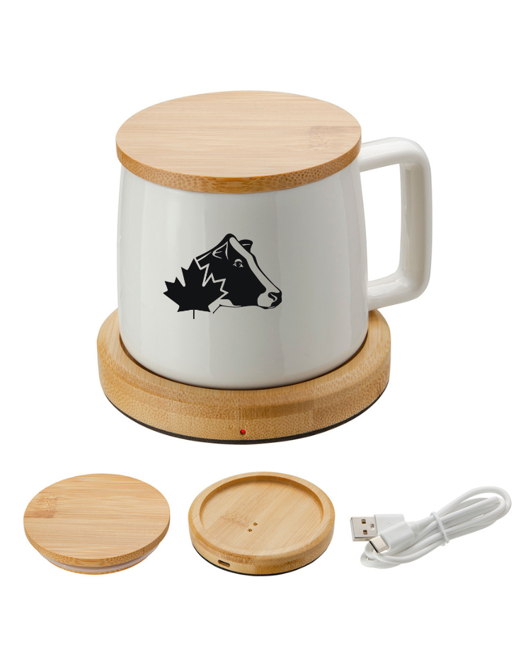 Chauffe-tasse en bambou avec tasse en céramique de 240 ml
