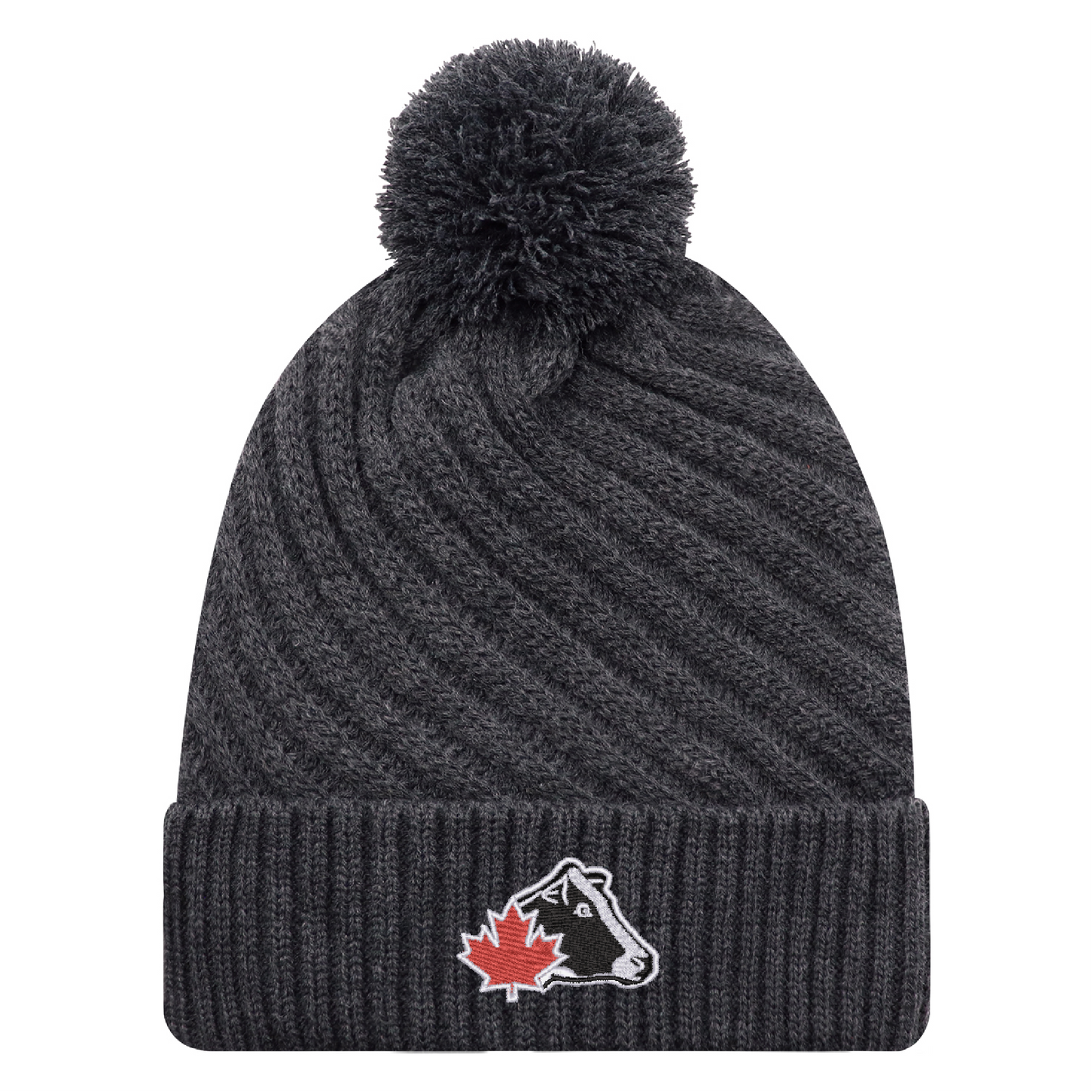 Tuque à revers en acrylique avec pompon