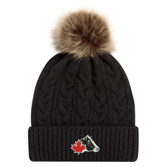 Cuff Toque with Faux Fur Pom Pom